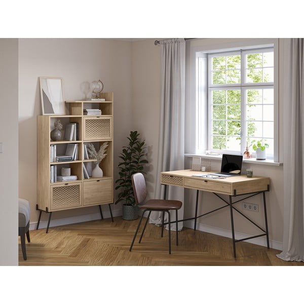 Libreria in rovere decorato in colore naturale 95x170 cm Ecrin - Marckeric-image-1