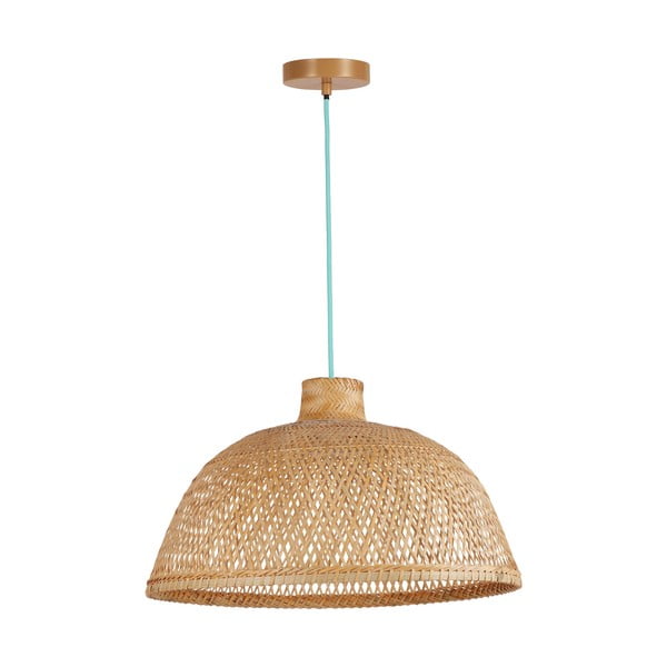 Lampada a sospensione in colore turchese-naturale con paralume in bambù ø 52 cm - SULION