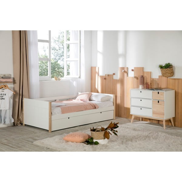 Letto per bambini in legno di pino bianco/naturale con letto estraibile 90x190 cm Kiara - Marckeric-image-1
