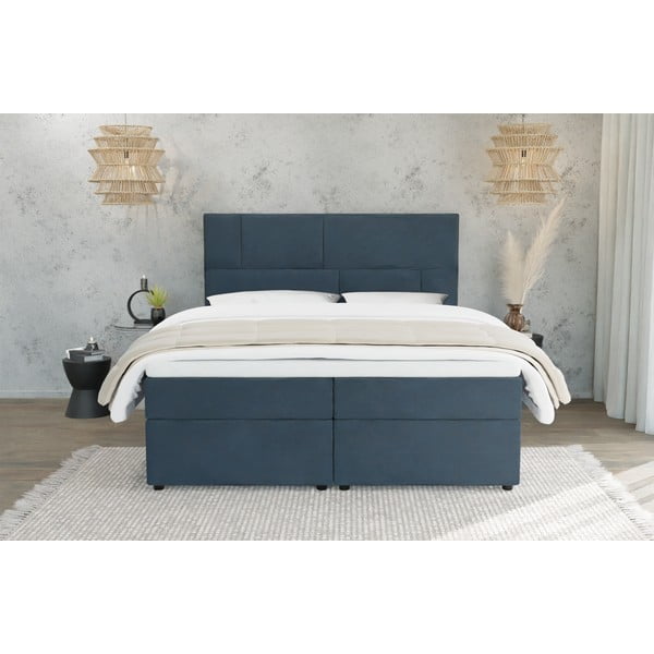 Letto boxspring blu scuro con contenitore 180x200 cm Lola - Ropez-image-2