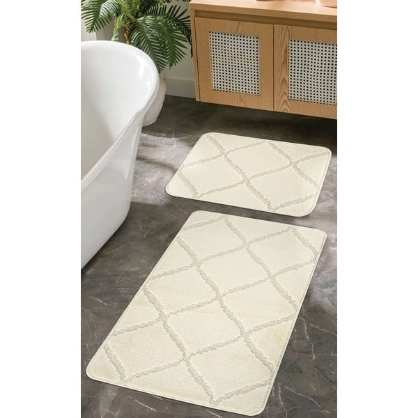 Set di tappetini per il bagno color crema 2 pz 50x80 cm Cizgili – Foutastic-image-1