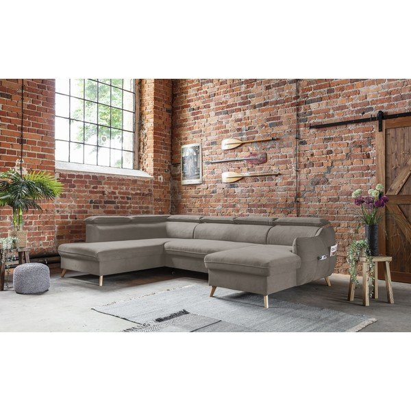 Divano letto angolare a U in velluto marrone chiaro (angolo sinistro) Sweet Harmony - Miuform-image-1