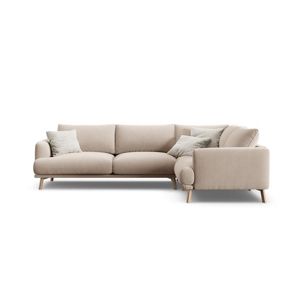 Divano angolare beige (con penisola a destra/a L) con rivestimento in velluto Naomi – Micadoni 