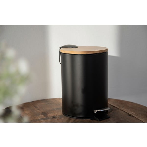 Pattumiera nera con coperchio in bambù , 3 l Tortona - Wenko-image-4