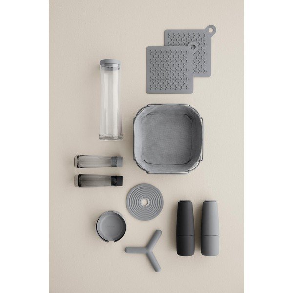 Set di 2 bottiglie per aceto e olio con coperchio in silicone grigio - Blomus-image-2