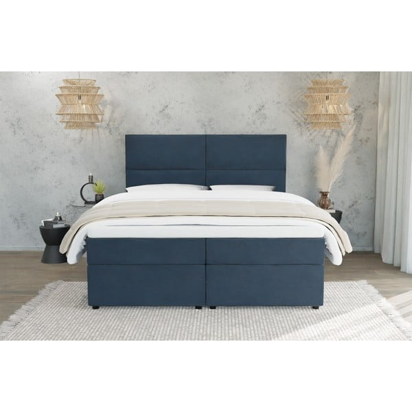 Letto boxspring blu scuro con spazio contenitivo 140x200 cm - Ropez-image-3