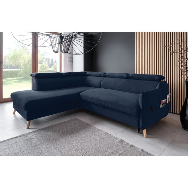 Divano letto angolare in velluto blu scuro (angolo sinistro) Sweet Harmony - Miuform-image-3