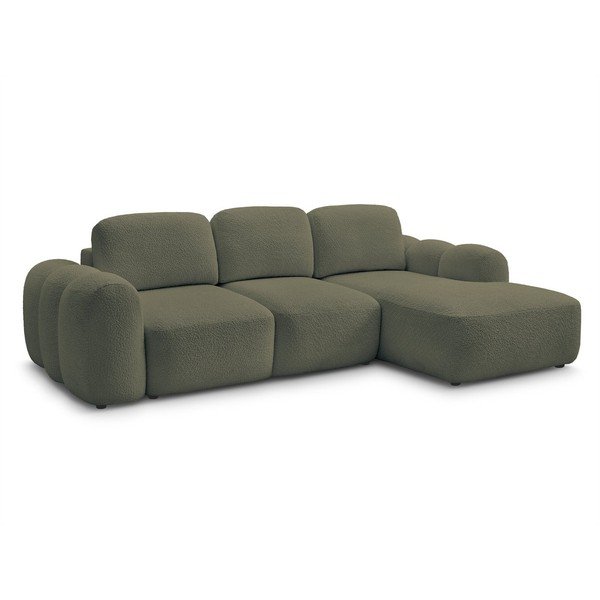Divano angolare verde allungabile/con contenitore (con penisola a destra/con chaise lounge) con rivestimento in bouclé Montaigne – Bobochic Paris-image-3