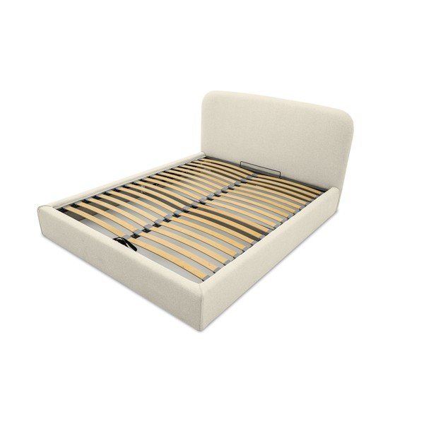 Letto matrimoniale imbottito color crema con contenitore con rete inclusa 140x190 cm Sea – Scandic-image-4