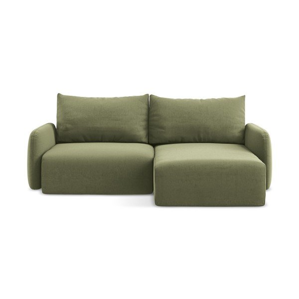Divano angolare verde allungabile/con contenitore (con penisola a destra/con chaise lounge) con rivestimento in velluto Kalena – Makamii