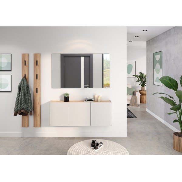 Armadietto color crema con effetto rovere da appendere 138x52x25 cm Libbiano – Germania-image-1