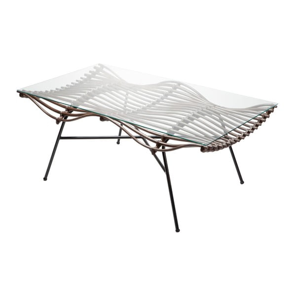 Tavolino in rattan con piano in vetro Wave, 75 x 126 cm - RGE