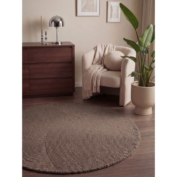 Tappeto rotondo grigio tortora in lana tessuto a mano ø 200 cm Calmio – Hanse Home-image-1
