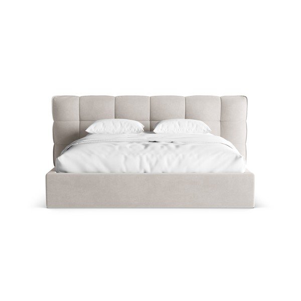 Letto matrimoniale imbottito beige con contenitore con rete inclusa 200x200 cm Eric – Micadoni -image-4