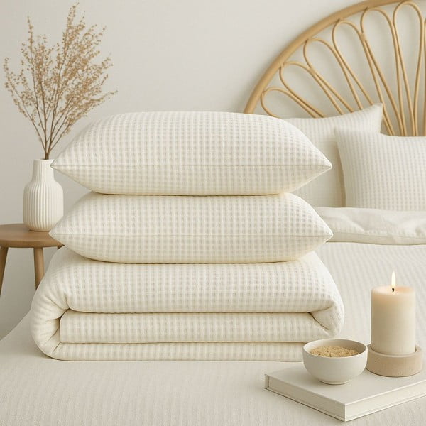 Set copripiumino e federa bianco in cotone renforcé per letto singolo 140x200 cm Waffle Striped – Mila Home Luxury-image-3