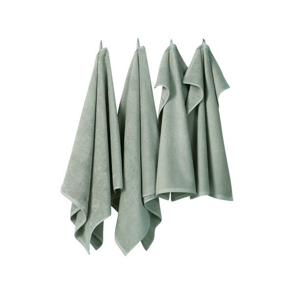 Set di asciugamani per viso e corpo verde polveroso in cotone 4 pz Darcy – Jotex-image-2