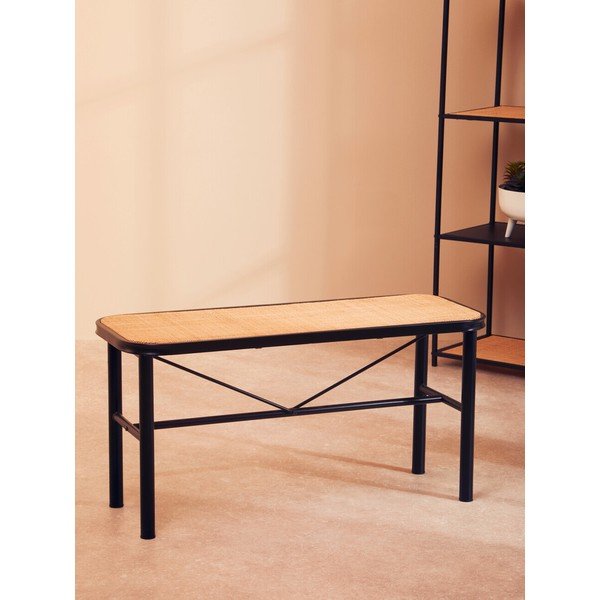 Panchina nera/di colore naturale in rattan Depok – Premier Housewares-image-1