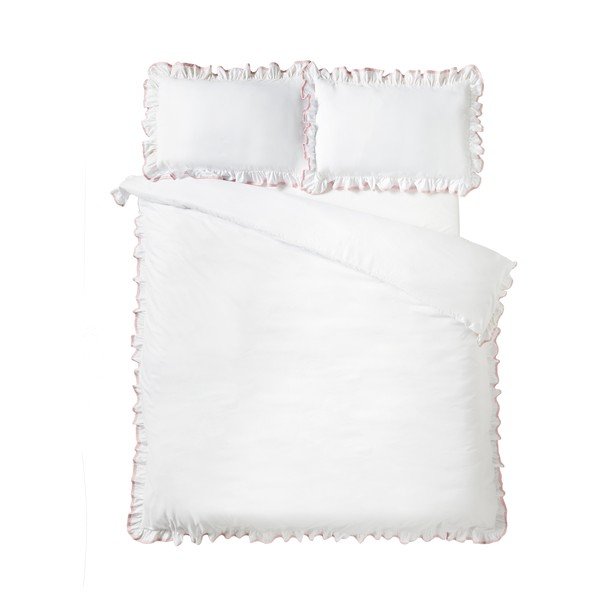 Set copripiumino e federa bianco/rosa per letto matrimoniale 200x200 cm So Soft Mono Frill – Catherine Lansfield