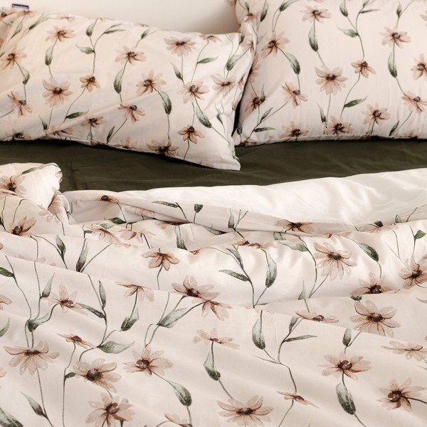 Copripiumino beige in cotone per letto singolo 140x200 cm Tinny bloom - Happy Friday-image-3