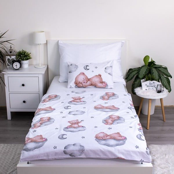 Set copripiumino e federa da bambini bianco in cotone per culla 100x135 cm Teddy Bear "Ribbon" – Jerry Fabrics-image-2