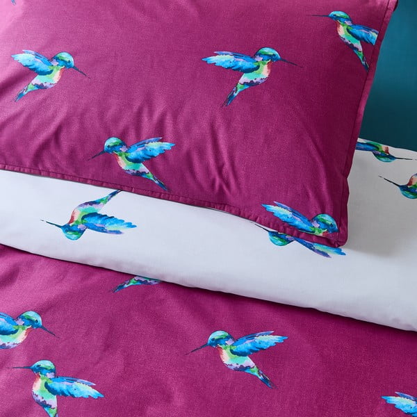 Set copripiumino e federa bianco e viola in cotone per letto matrimoniale 200x200 cm Hummingbird – Their Nibs-image-4