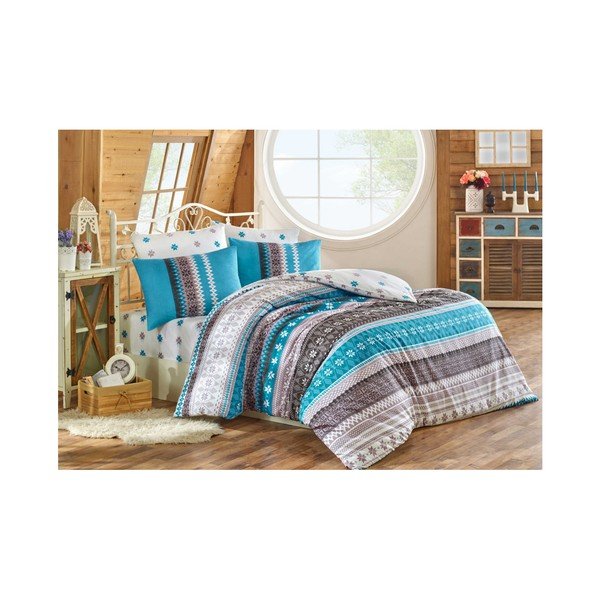 Lenzuolo matrimoniale in cotone blu Evitte, 200 x 220 cm - Mijolnir
