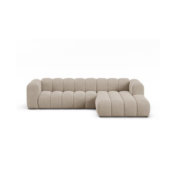 Divano angolare beige (con penisola a destra/con chaise lounge) con rivestimento in ciniglia Lupine – Micadoni 