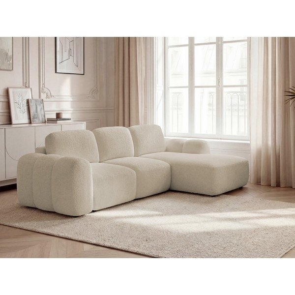Divano angolare beige allungabile/con contenitore (con penisola a destra/con chaise lounge) con rivestimento in bouclé Montaigne – Bobochic Paris-image-1