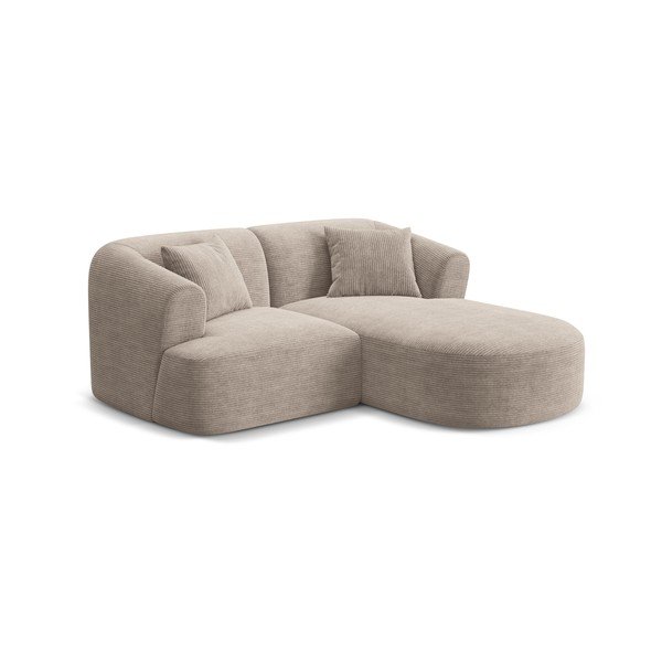 Divano angolare marrone chiaro (con penisola a destra/con chaise lounge) con rivestimento in velluto a coste Campi – Cosmopolitan Design-image-1