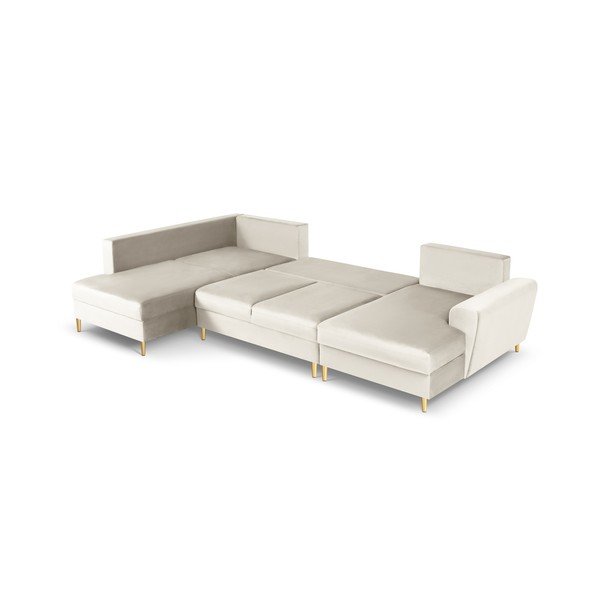 Divano angolare beige allungabile e con contenitore (con penisola a sinistra/a U) con rivestimento in velluto Kyoto – Cosmopolitan Design-image-2