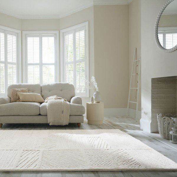 Tappeto bianco in misto lana tessuto a mano 140x200 cm Sculptured Blocks – Flair Rugs-image-1