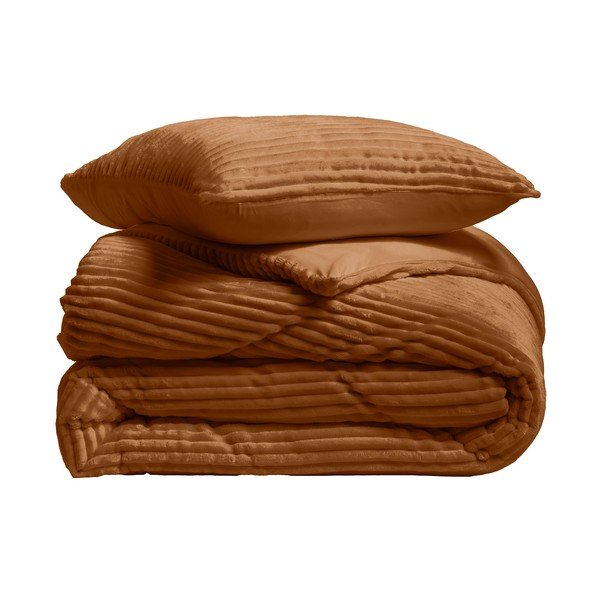 Set copripiumino e federa marrone chiaro in flanella per letto matrimoniale/per letto esteso 3 pezzi 240x220 cm Veloutea – douceur d'intérieur