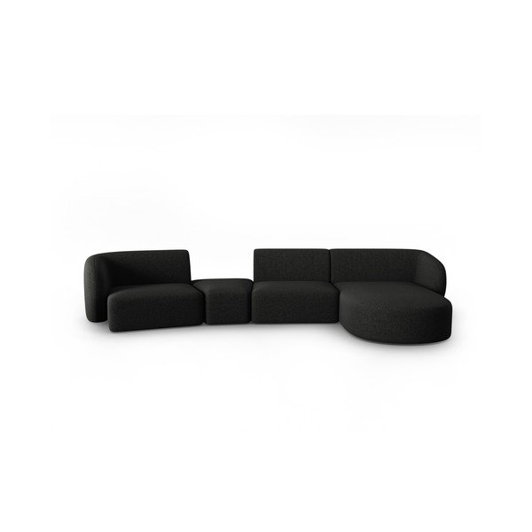 Divano angolare nero (con penisola a destra/con chaise lounge) con rivestimento in ciniglia Paolo – Milo Casa