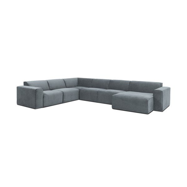 Divano angolare componibile grigio (con penisola a sinistra) con rivestimento in velluto a coste Sting – Scandic-image-2