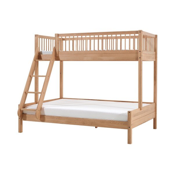 Letto da bambini a castello di colore naturale in rovere massiccio con rete inclusa 140x200/90x200 cm Forrest – Vipack-image-2