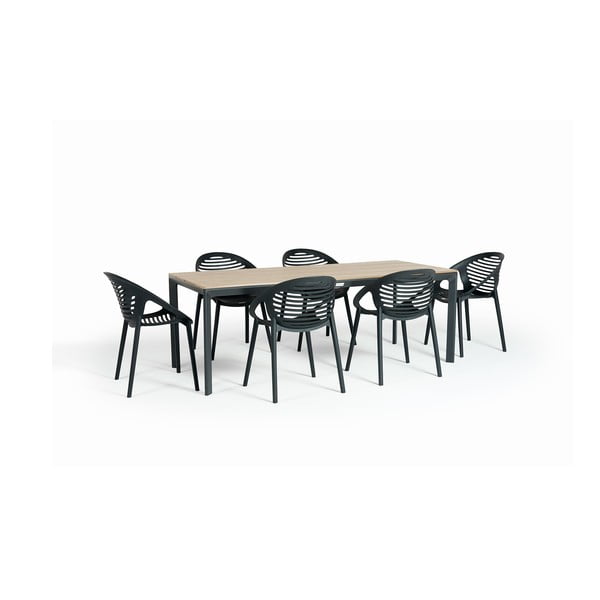 Set da pranzo da giardino per 6 persone con sedia Joanna nera e tavolo Thor, 210 x 90 cm Thor & Joanna - Bonami Selection