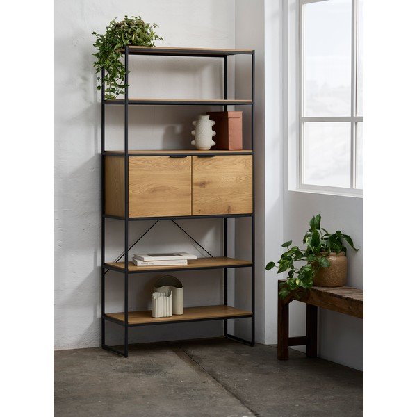 Libreria di colore naturale con effetto rovere 90x190x40 cm Cesura – Unique Furniture-image-1
