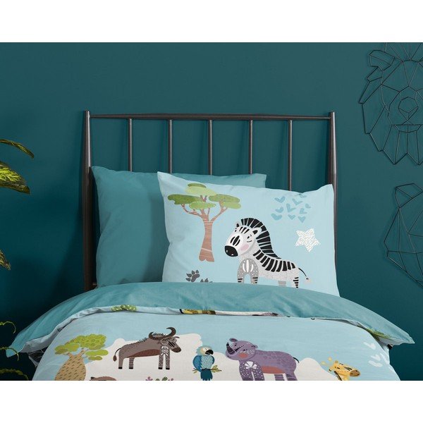 Set copripiumino e federa da bambini blu per letto singolo/per letto esteso 140x220 cm Wild Life – Good Morning-image-1