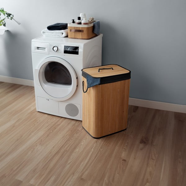 Cesta per il bucato nera/di colore naturale in bambù 78 l Bamboo – Compactor-image-1
