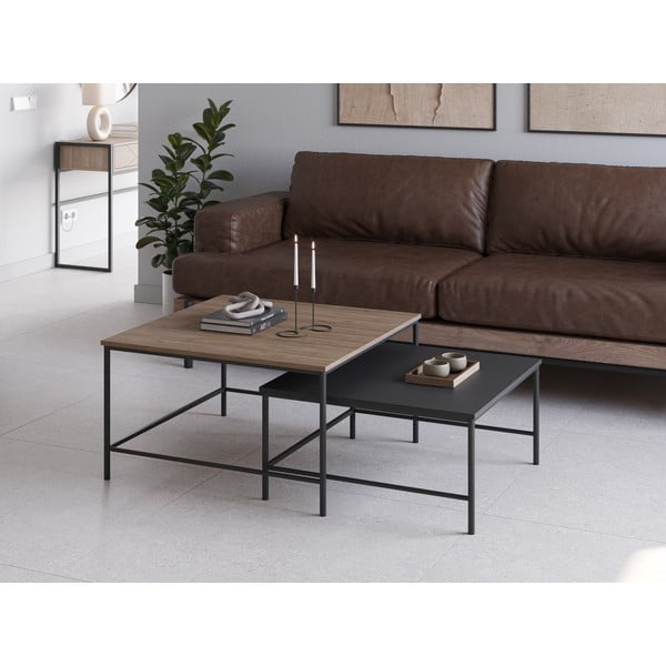 Tavolini neri/naturali con piano in rovere in set di 2 80x80 cm Fiorenza - Marckeric-image-1