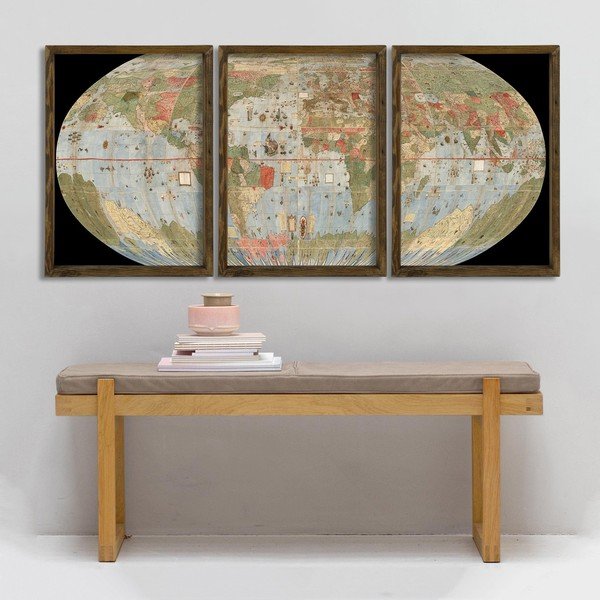 Quadro in 3 parti in cornice di legno Globo - Evila Originals-image-1