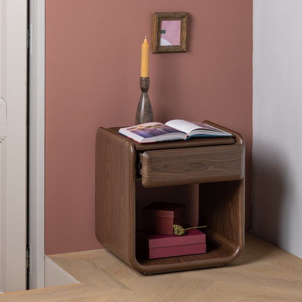 Comodino colore naturale scuro con ripiani Elura – WOOOD-image-1