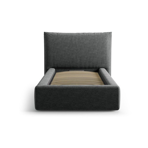 Letto singolo imbottito grigio scuro con contenitore con rete inclusa 90x200 cm Kaelle – Micadoni -image-3