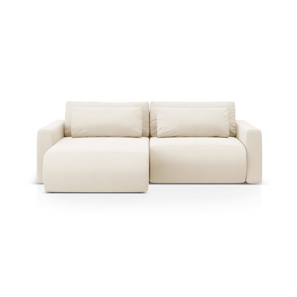 Divano angolare beige allungabile con contenitore e rivestimento in velluto Belfast – Cosmopolitan Design