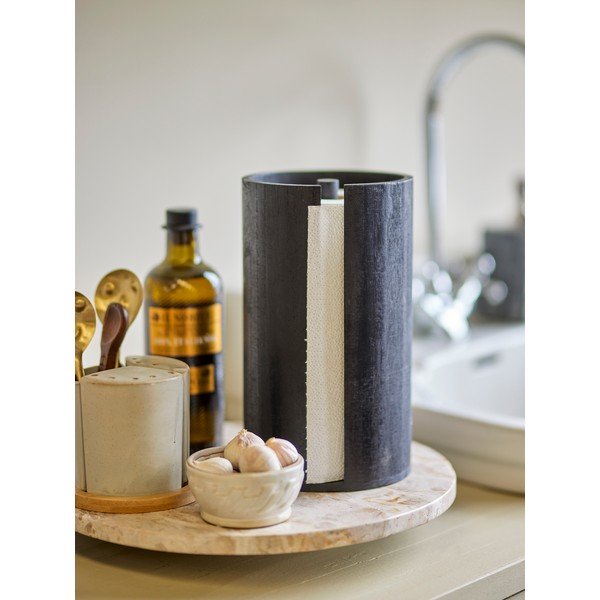 Portarotolo da cucina verticale nero in legno ø 14,5 cm Celian – Bloomingville-image-1
