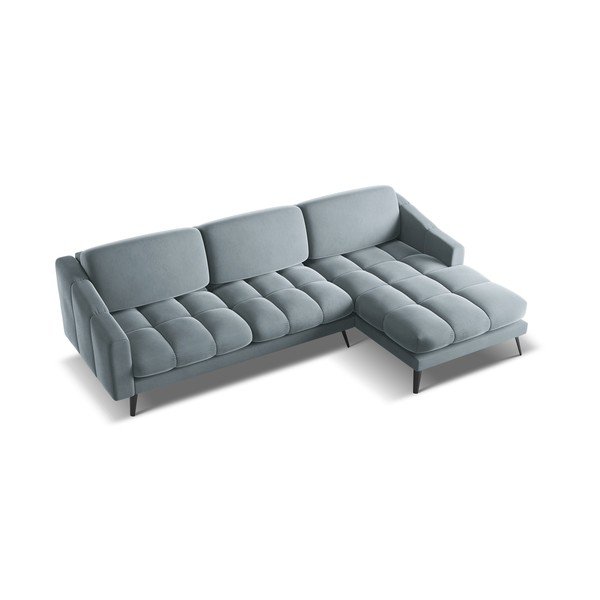 Divano angolare azzurro (con penisola a destra) con rivestimento in velluto Nalu – Makamii-image-4