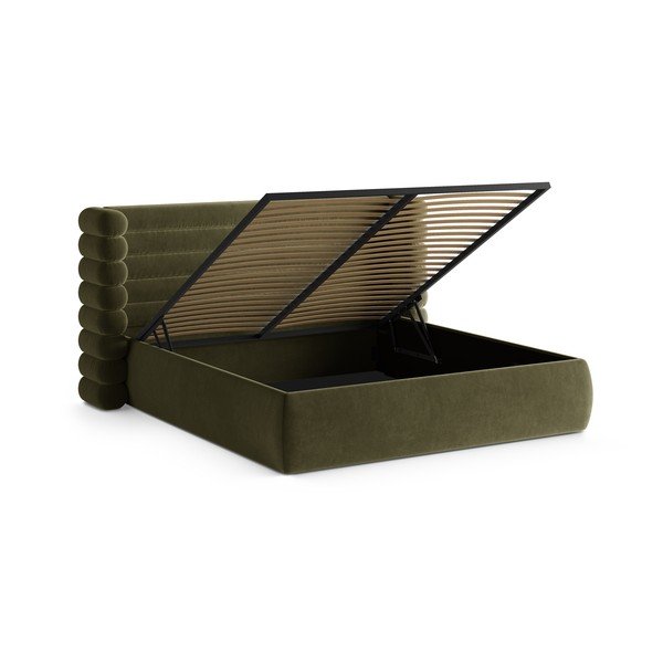 Letto matrimoniale imbottito verde con contenitore con rete inclusa 160x200 cm Mount – Micadoni -image-2