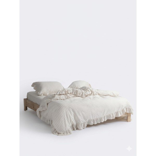 Set copripiumino e federa beige in cotone renforcé per letto matrimoniale ed esteso 240x220 cm Amalia Striped – Mila Home Luxury