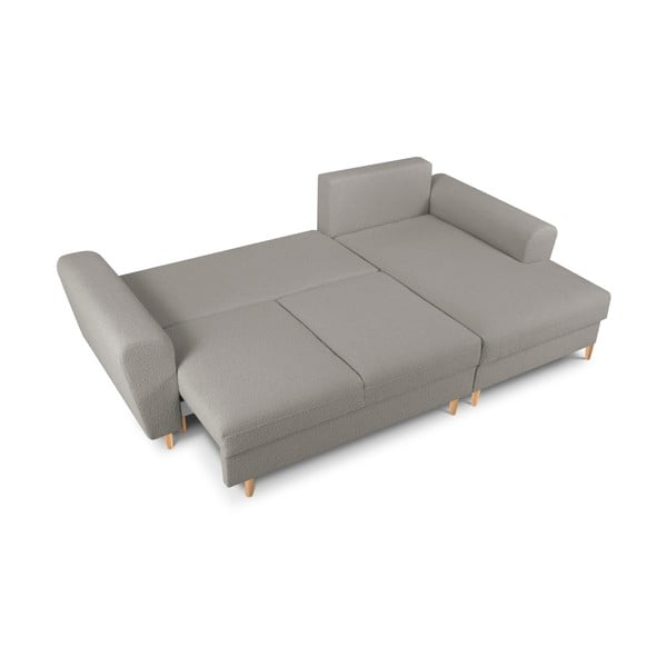 Divano angolare grigio chiaro allungabile e con contenitore (con penisola a destra/con chaise lounge) con rivestimento in bouclé Kyoto – Cosmopolitan Design-image-2