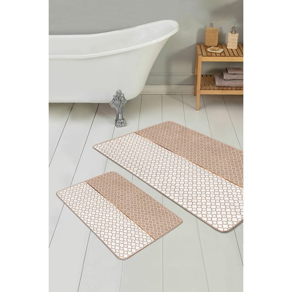 Tappeti da bagno beige in set da 2 100x60 cm - Minimalist Home World-image-2